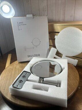 Lansi Wall Mounted Makeup Mirror 1X/10X Magnifying Double Sided 8” Extend Silver
